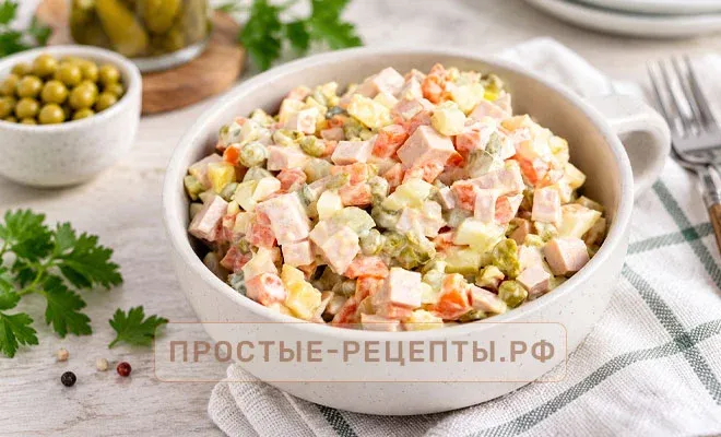 салат оливье с колбасой - пошаговый рецепт приготовления с фото