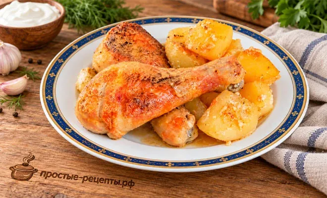курица с картошкой в сметане в духовке - пошаговый рецепт с фото