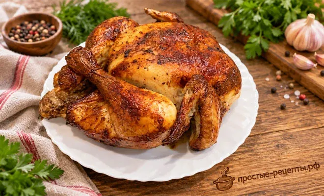 Курица в духовке целиком с хрустящей корочкой - пошаговый рецепт приготовления